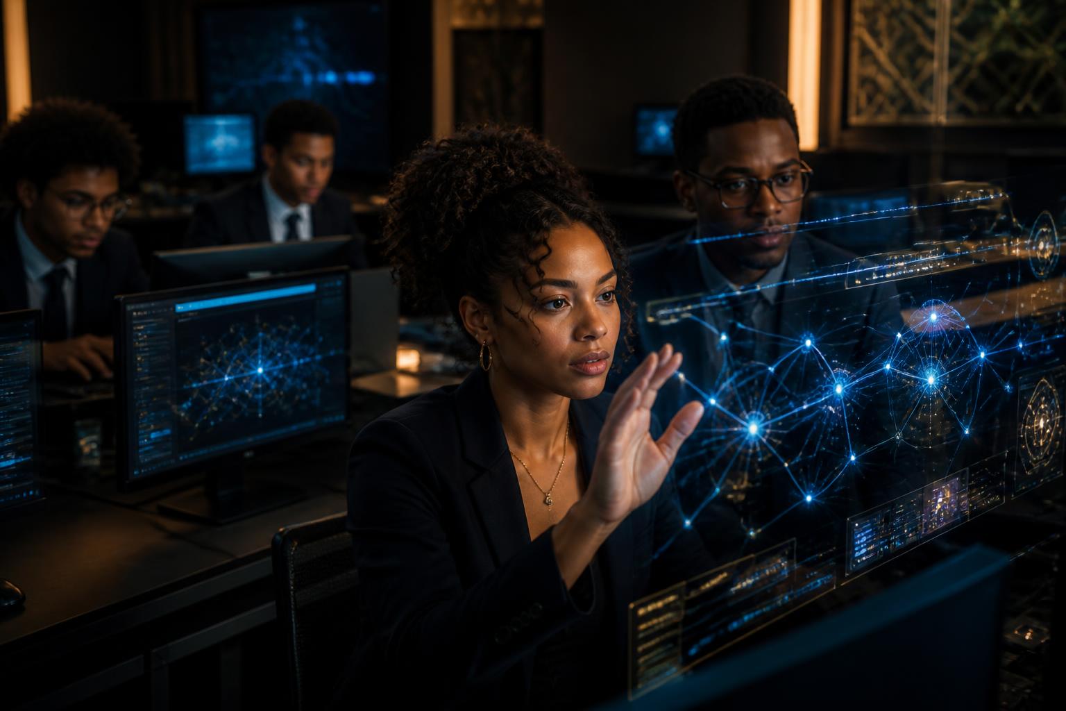 Black HBCU students collaborating in an AI research lab